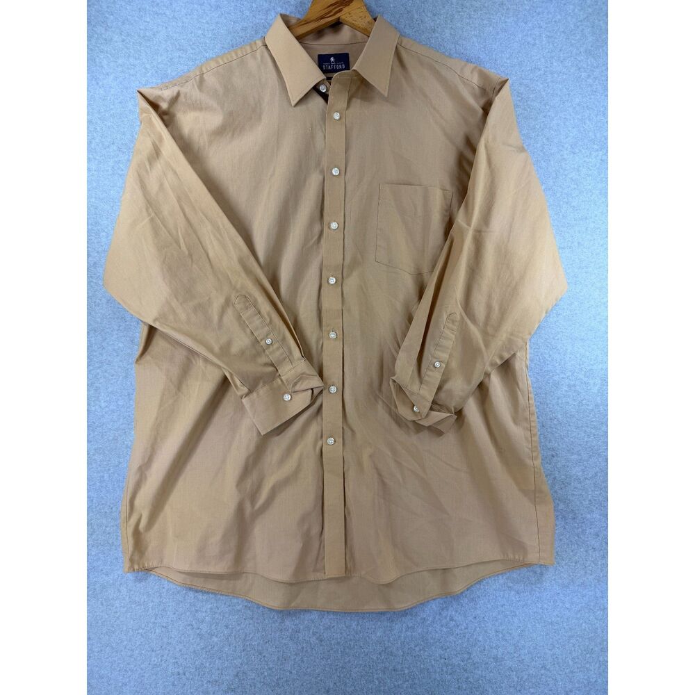 Stafford Men’s XXL Tan Travel Easy Care Broadcloth Dress Shirt 18-18.5 3667